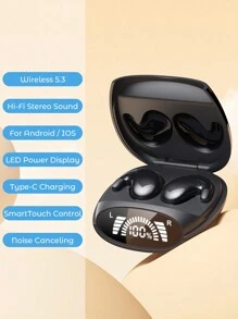 Teckwe 无线耳塞，入耳式睡眠耳机，噪音阻隔 LED 电量显示，舒适佩戴，适合睡眠、工作、徒步旅行 - 黑色 - 查看 6