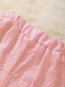 SHEIN 2pcs/Set Tween Girl Ruffled Embroidered Shorts Set - Pink - View 4