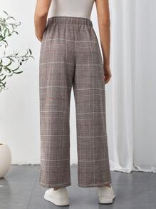 SHEIN Pantalones rectos casuales sueltos a cuadros para maternidad