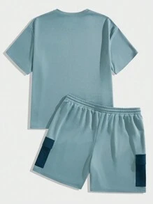 Manfinity VCAY Plus Size Men's Loose Cargo Pocket Knit T-Shirt And Woven Shorts Set - Green - View 7