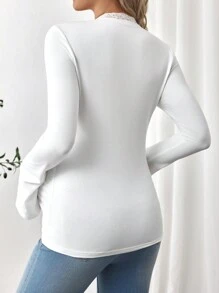 SHEIN Lace Patchwork Simplicity Maternity T-Shirt, White - White - View 3