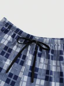 ROMWE Grunge Punk Conjunto de pijama para mujer con estampado de estrellas y cuadros, de manga raglán y short - Azul - Ver 4