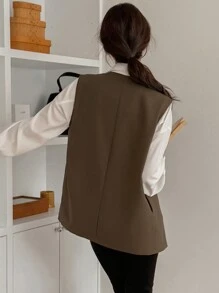 DAZY Women's Plain Single-Breasted Sleeveless Casual Vest Women Blazers Buisness Attire - Khaki - View 5