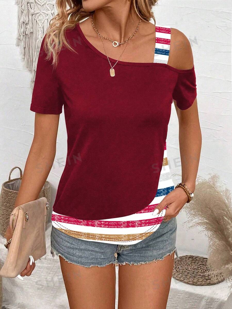 Breezaya Blusa casual de mujer con parches de unicolor y mangas cortas