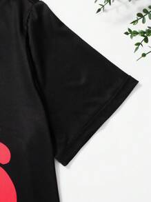 SHEIN Plus Size Crew Neck Korte Mouw Letter Print Casual Top, Voor Dagelijks Gebruik
