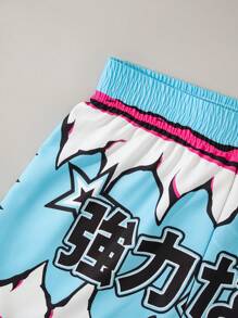 ROMWE MEN Men's Anime Cartoon Casual Boxer Shorts, Resort Style For Spring/Summer - Multicolor - View 3