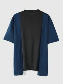 ROMWE MEN Goth 男士深色哥特式拼布 T 恤，休闲日常穿着，春夏季，万圣节 - 彩色 - 查看 2