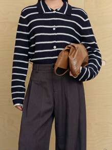 Dazy-Less Cárdigan casual de mujer con bloques de color y rayas, ropa de otoño para trabajo y casual de negocios