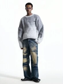 NEON BLANC Men's Fashion Blue Flared Woven Denim Jeans - Blue - View 1