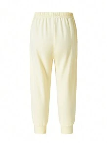 Girls Elastic Waist Drawstring Pants, Casual Spring/Autumn Long Trousers For Young Girls - Apricot - View 4