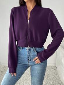 SHEIN EZwear Veste bomber courte zippée violette décontractée pour femme