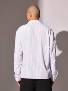 Sumwon Premium Pinstripe Button-Down Shirt Long Sleeve Classic Business Professional Office Regular Fit Autumn Winter Lightweight Collared Designer Label - Black and White - View 2