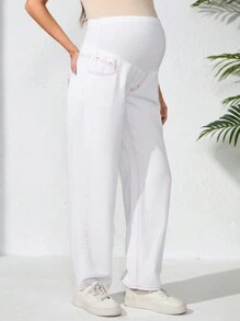 SHEIN Maternity Pocket Strawberry Graphic Casual Denim Jeans - White - View 7