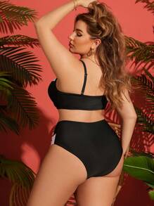 SHEIN Swim Curve Summer 2pcs Plus Size Splice Bustier Bikini Set With Underwire, Casual Beachwear For Vacation, Daily Wear - Black and White - View 2