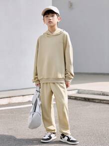 Tween Boys Energetic Drop Shoulder Hoodie And Relaxed Fit Pants Set, Suitable For All Seasons - Green - View 1