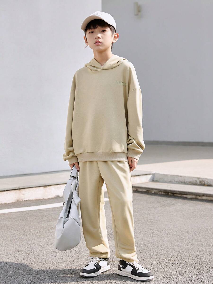 Tween Boys Energetic Drop Shoulder Hoodie And Relaxed Fit Pants Set, Suitable For All Seasons - Green - View 1