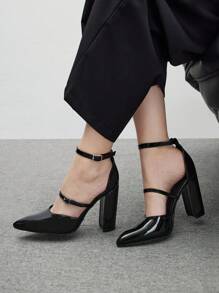 CUCCOO BIZCHIC Women's Rhinestone Embellished Strap High Heel Pumps Spring Shoes Spring Break Easter For Christmas - Black - View 5