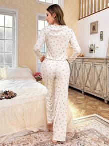 CottageSlumber 2 件套女士碎花睡衣套装（含 V 领上衣和长裤） - 彩色 - 查看 2