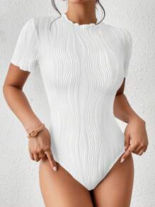 SHEIN Frenchy Bộ đồ liền thân ôm vừa vặn cổ tròn tay ngắn màu trơn dành cho nữ - trắng - Xem 5