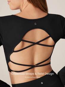 GLOWMODE Seamless Fitted Long Sleeve Crop Tee With Lace-Up Back Light Support Low Impact Yoga Daily Gym