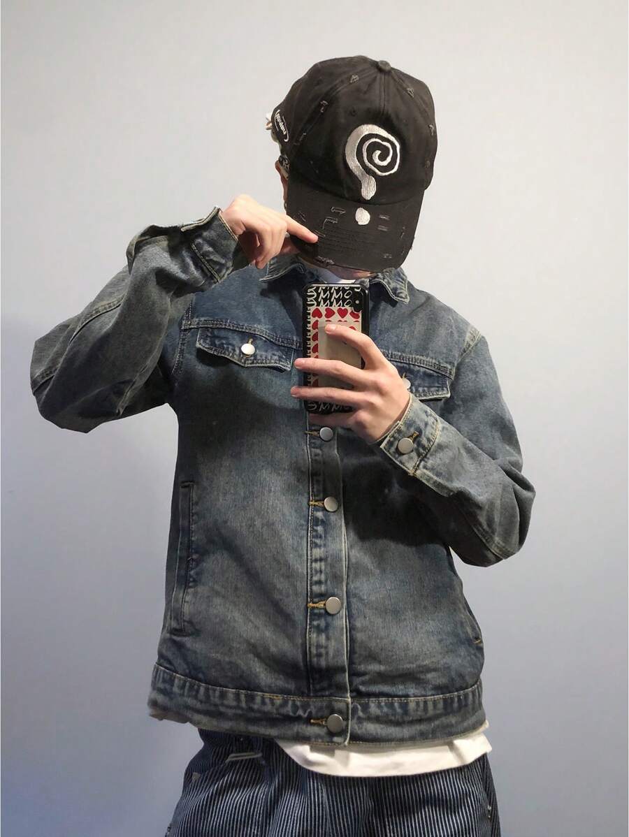 Manfinity EMRG 男士秋季单排扣休闲百搭牛仔夹克 - 藍色 - 查看 1