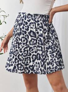 SHEIN Maternity Casual Short Floral Puff Waist Leopard Print Skirt - Multicolor - View 1