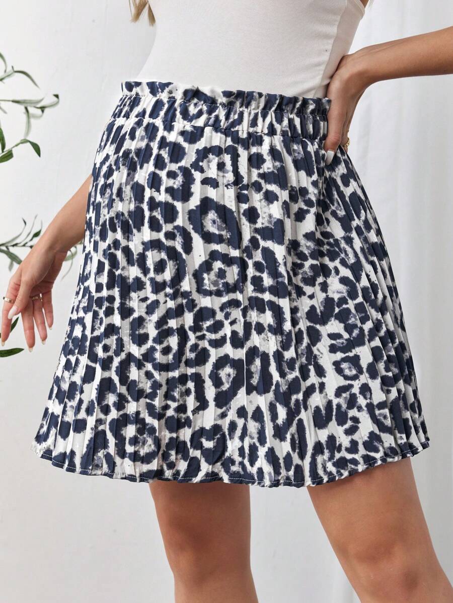 SHEIN Maternity Casual Short Floral Puff Waist Leopard Print Skirt - Multicolor - View 1