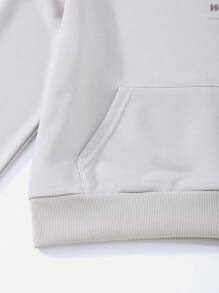 SHEIN Tween Boy 2 Pieces Casual Cool Long Sleeve Hooded Top And Pants Set, Leading Fashion Light Grey Sports Outfit; Combining Letters And Graphics, This Design Is Not Only Fashionable And Elegant, But Also Meaningful. The Hooded Top Perfectly Integrates Fashion And Sports, And Can Also Easily Create A Stylish Street-Style Look. - Khaki - View 6