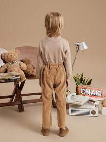 PrepCrw 男童弹力腰提花针织圣诞裤，学院风，秋冬 - 卡其色 - 查看 2