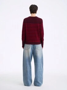 SHEIN LUNE Suéter de punto de cuello redondo a rayas, sencillo y casual, para mujer, para otoño e invierno - Granate - Ver 2