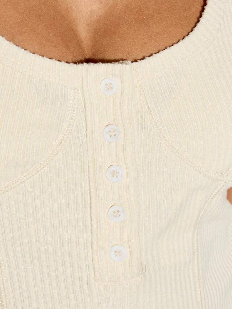 Sleeveless Ribbed Henley Button Front Tank Top