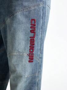 NEON BLANC 男士街头风喇叭编织长牛仔裤 - 藍色 - 查看 3