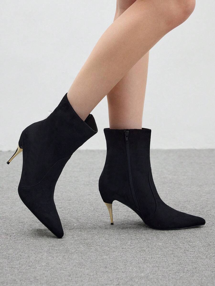 CUCCOO BIZCHIC Women's Black Pointed Toe Fashion High Heel Ankle Boots Valentines - Black - View 1