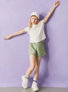 SHEIN Tween Girl High Low Hooded T-Shirt - White - View 8