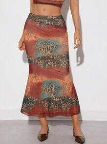 SHEIN EZwear 女士印花网眼不对称无袖紧身裙