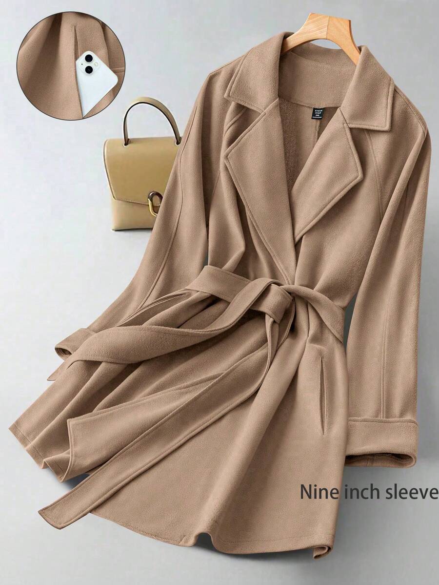 SHEIN Unity Plus Size Women Solid Color Stand Collar Raglan Sleeve Casual Jacket For Autumn/Winter - Brown - View 1