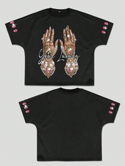 Goth Men's Loose Hand Print Round Neck Casual Short Sleeve T-Shirt