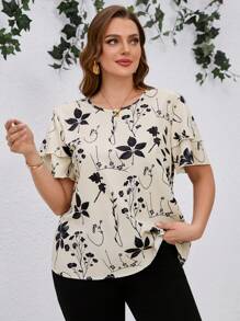 SHEIN Clasi Plus Size Summer Casual & Fashionable Everyday Blouse - Apricot - View 3