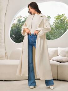 Al Najma Women's Solid Color Spliced Faux Fur Cuff Relaxed Long Elegant Arabic Abaya Coat, Casual Maxi Length Robe Abayas, For Casual Daily/Evening Party - White - View 1