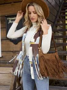 LanaWest Women's V-Neck Sleeveless Casual Jacket With Geometric Patchwork Design And Pearl Embellishments - Multicolor - View 1