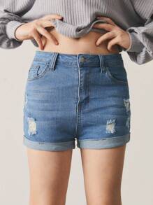SHEIN Shorts De Mezclilla Desgastados Para Chicas Preadolescentes