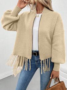 SHEIN LUNE Dames effen kleur drop shoulder lange mouwen rits voorkant casual vest voor herfst/winter