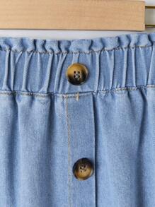 SHEIN Tween Girls' Loose Fit Casual A-Line Skirt With Ruffle Hem Bottom Front Denim Long Skirt For Summer Vacation Outfits - Light Wash - View 4