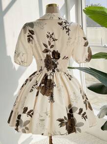 Ceyna Vestido corto de verano de manga corta con estampado floral, minimalista y elegante para talla grande