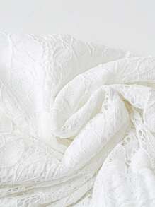 Flirla 新款蕾丝面料设计抽绳腰部宽松宽口袋女式工装裤，垂坠透明面纱 - 白色 - 查看 5