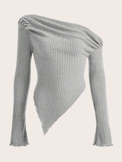 SHEIN ICON Camiseta con hombros descubiertos, bajo asimétrico, estilo grunge y Y2K