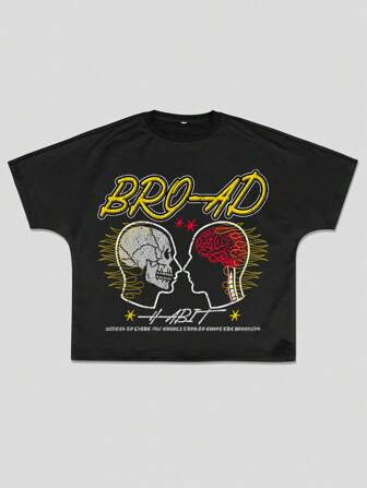 Street Life Lose Passform Herren T-Shirt mit Slogan- und Figurendruck, Rundhalsausschnitt, Kurzarm