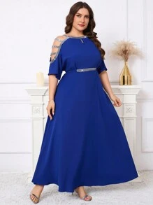 SHEIN CURVE+ Elegant Plus Size Sequin Patchwork Long Dress, Wedding Season