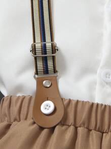 SHEIN 2 件套年轻男孩绅士西装：长袖衬衫 + 吊带裤，优雅且适合情人节、生日派对、婚礼、周年纪念、洗礼、生日 - 彩色 - 查看 5