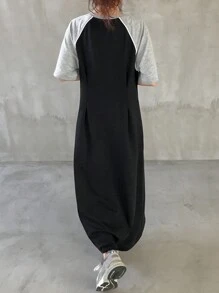 FRIFUL 女士彩色块字母印花收腰中长连衣裙 - 黑色 - 查看 7